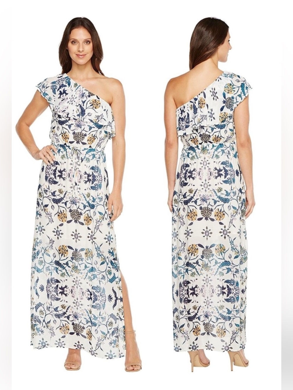 NWT Lucky Brand One-Shoulder Floral Maxi Dress in Cream and Multi